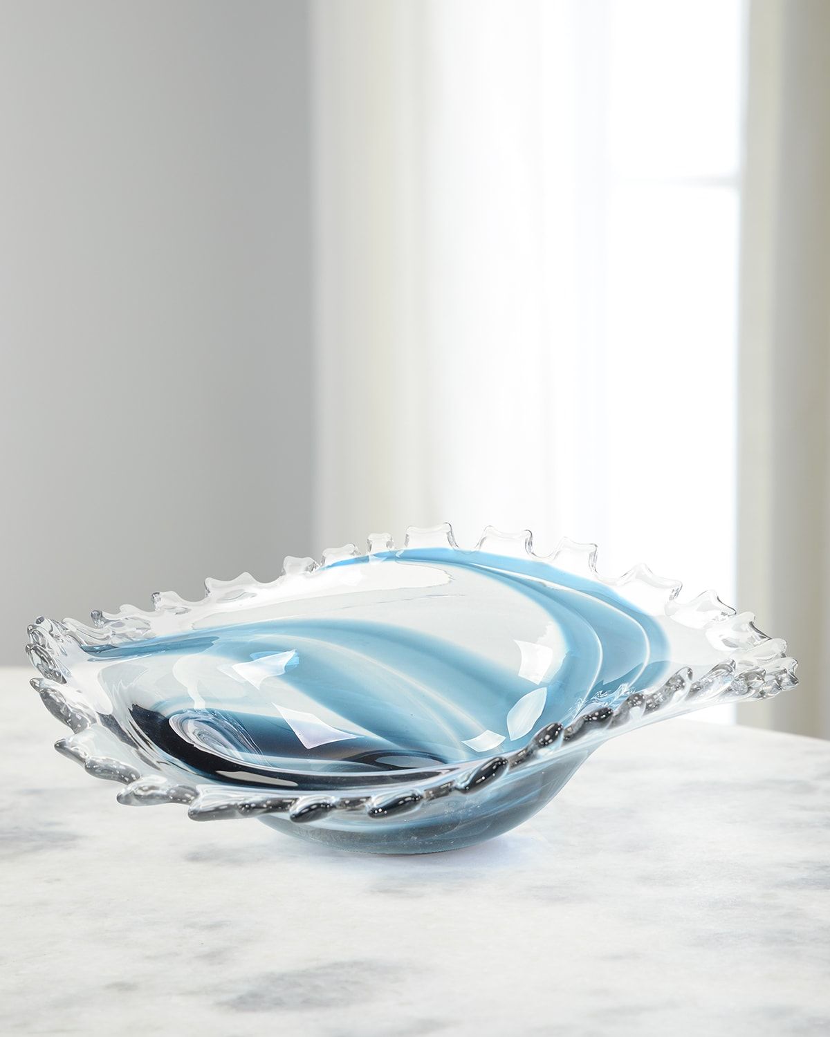 Hand-Blown Blue and Clear Glass Bowl