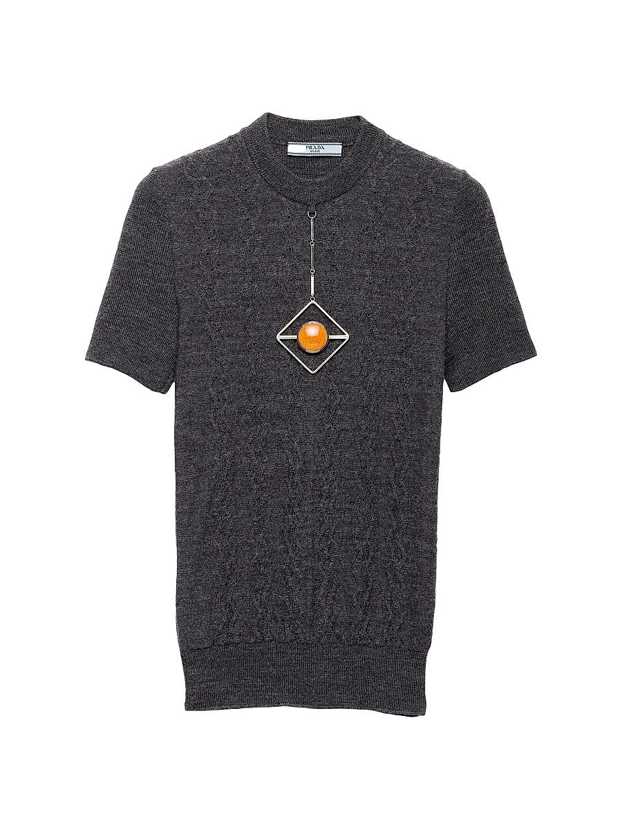 Women's Short-Sleeved Wool Sweater - Grey - Size 6