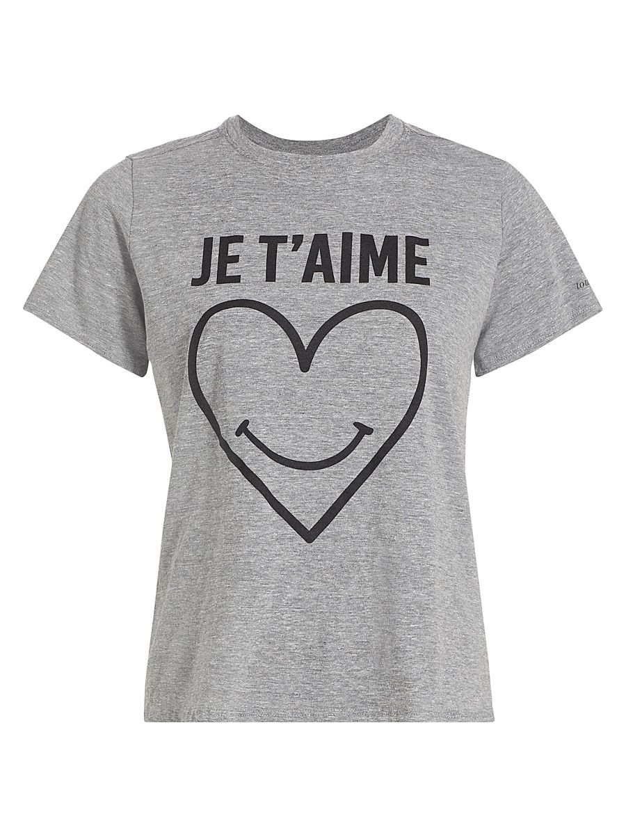 Women's Smiling Heart Crewneck T-Shirt - Heather Grey Black - Size Small