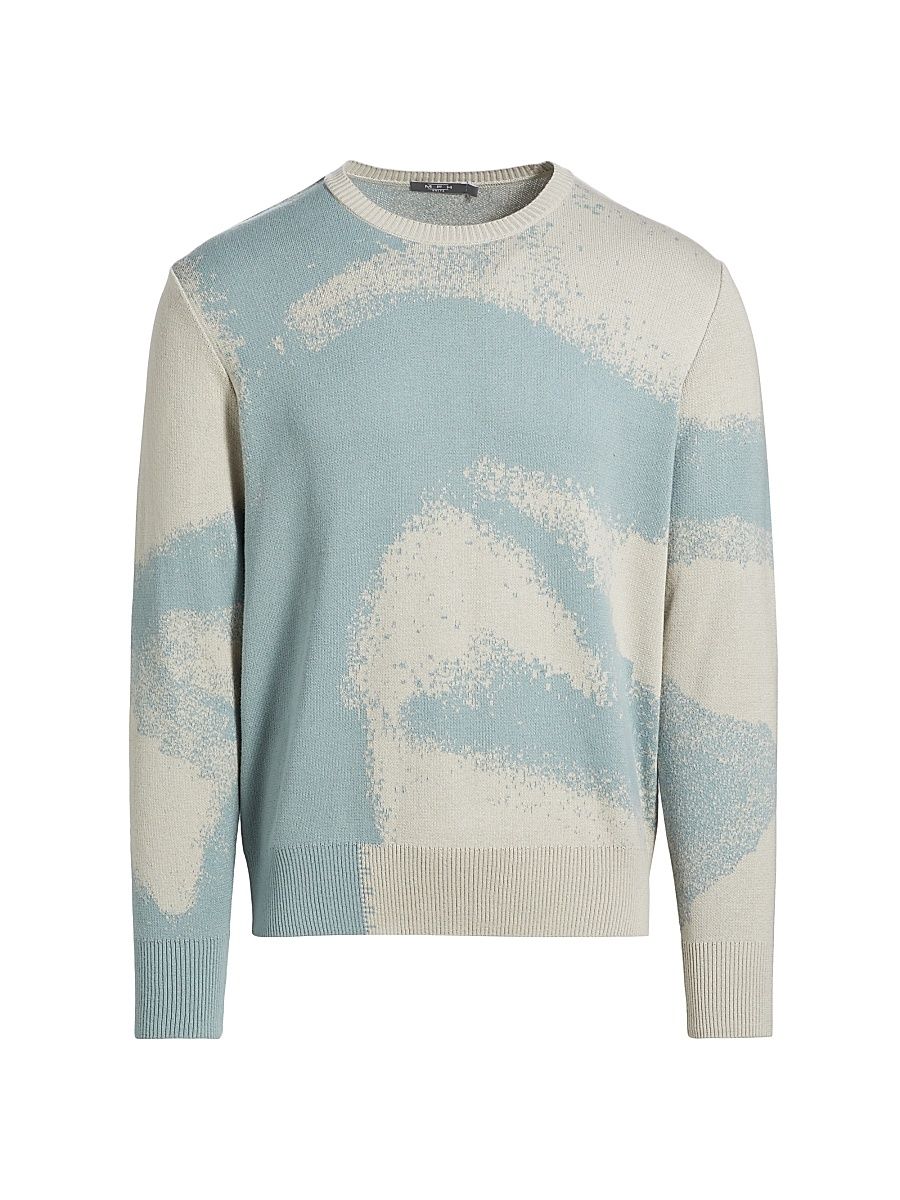 Men's COLLECTION Splatter Crewneck Sweater - Aqua Beige - Size XXL