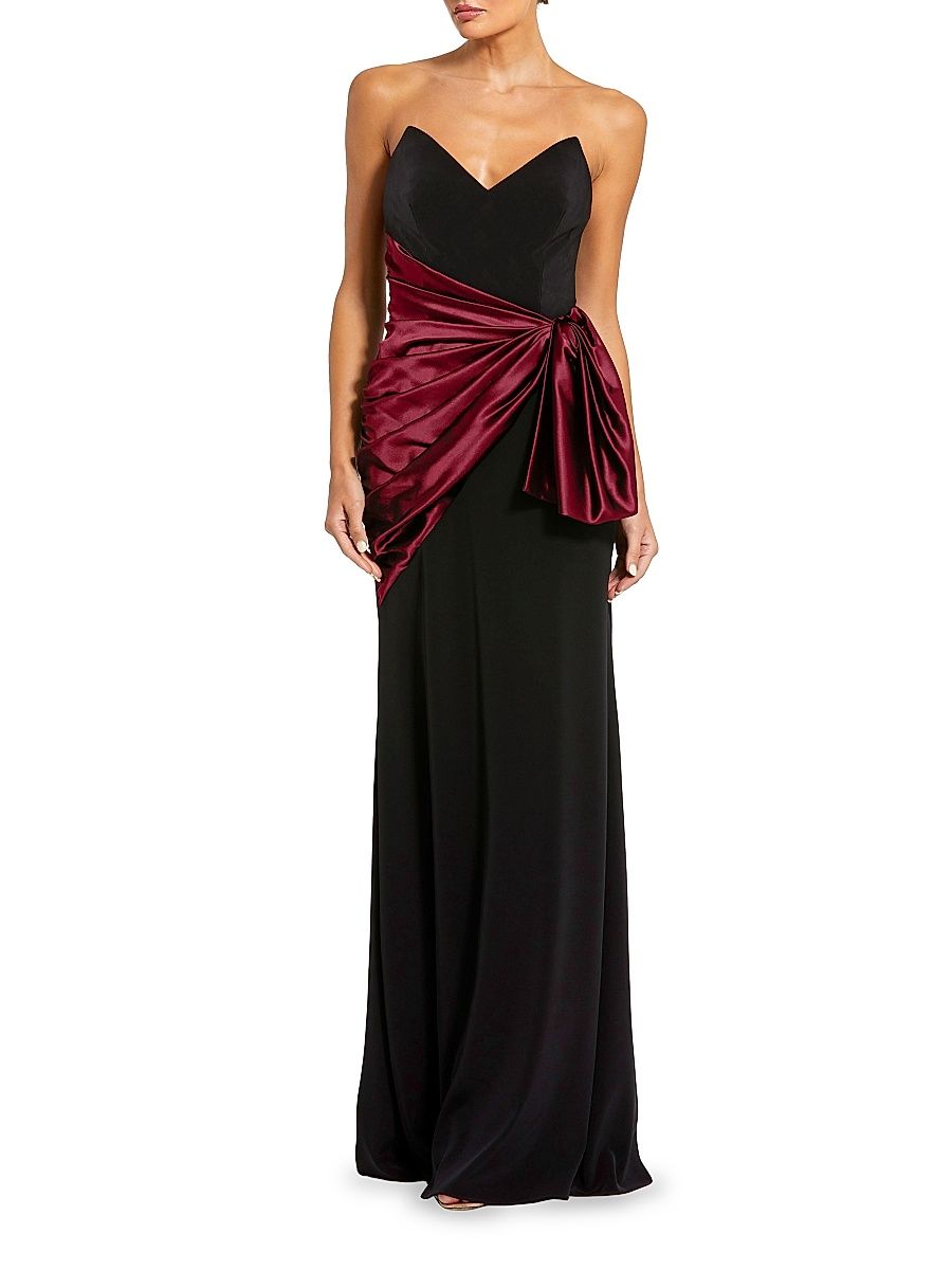 Women's Two-Tone Draped Trumpet Gown - Black Plum - Size 16