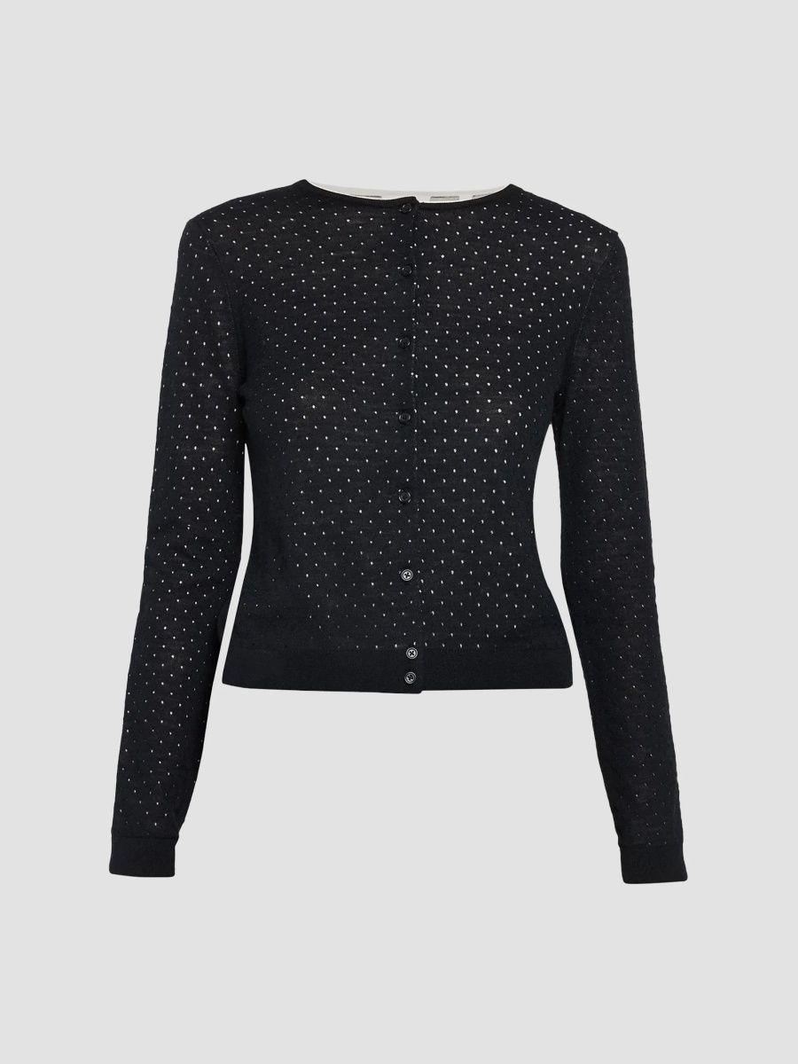 Vince Women's Dot Motif Crewneck Cardigan - Black Off White - Size XXS