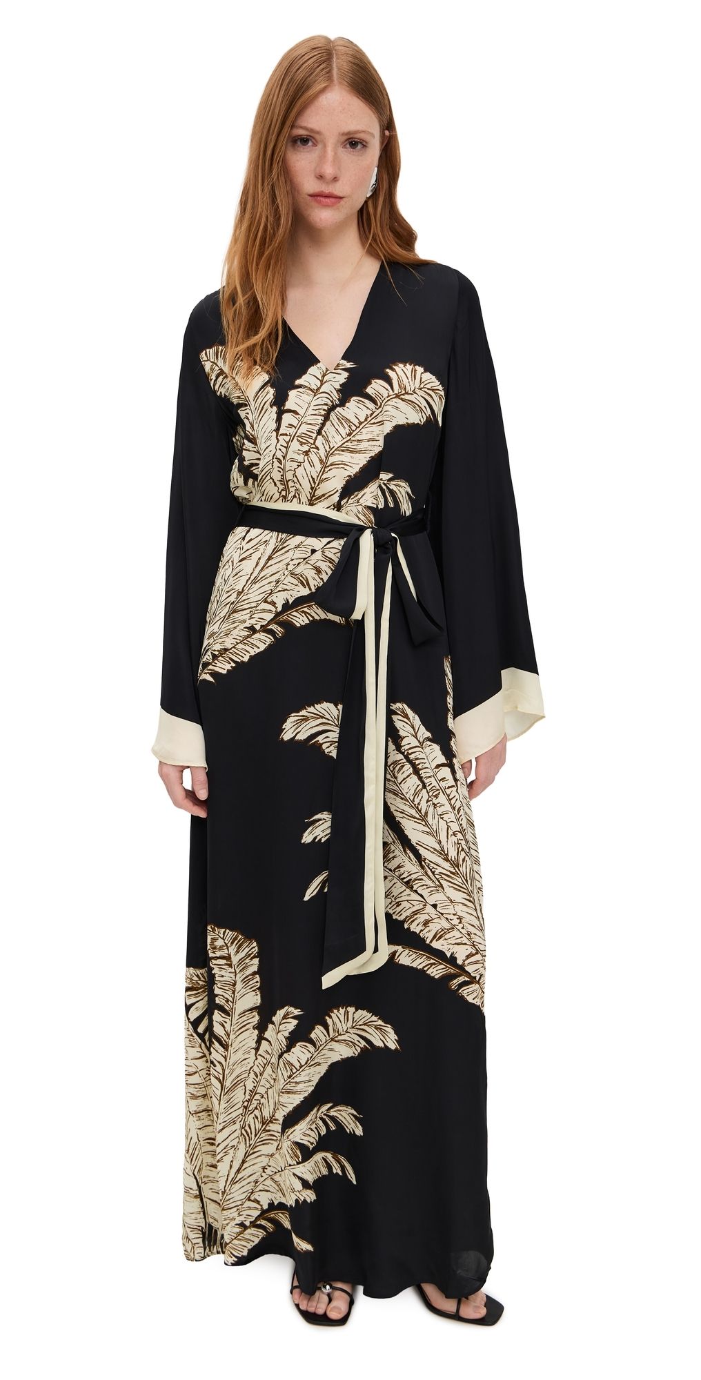 Hemant and Nandita Maxi Caftan with Belt Black XS