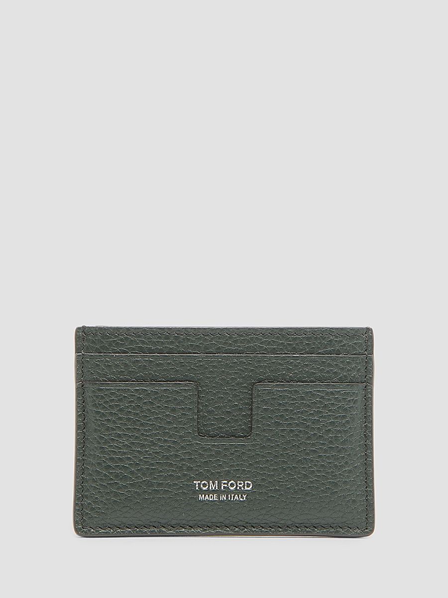 Men's T-Line Grain Leather Card Holder - Dark Pine