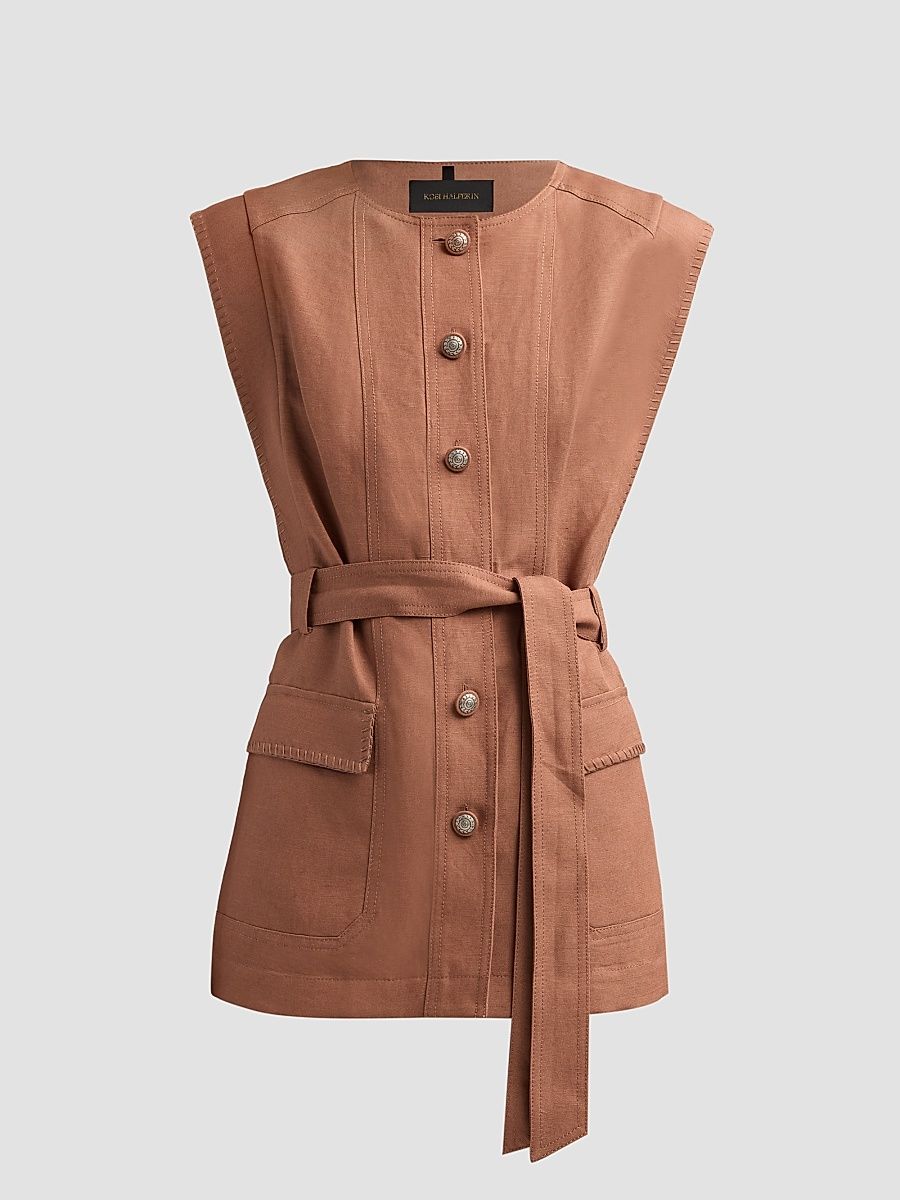 Women's Beckett Linen-Blend Vest - Cacao - Size XL