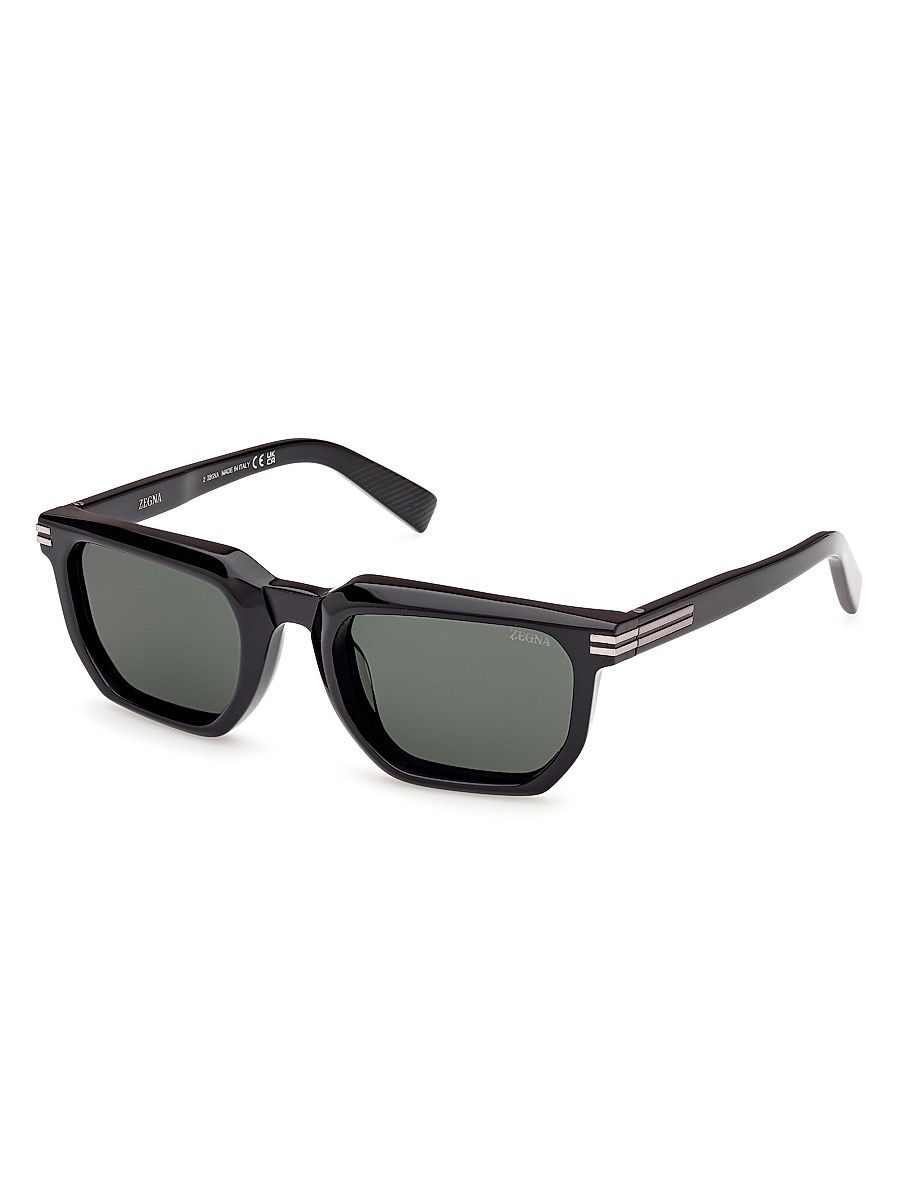 Men's 54MM Rectangular Sunglasses - Shiny Black Green