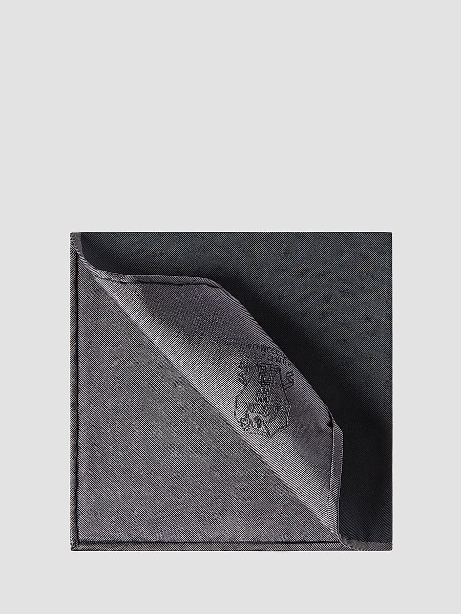 Men's Silk Pocket Square with Printed Logo - Anthracite