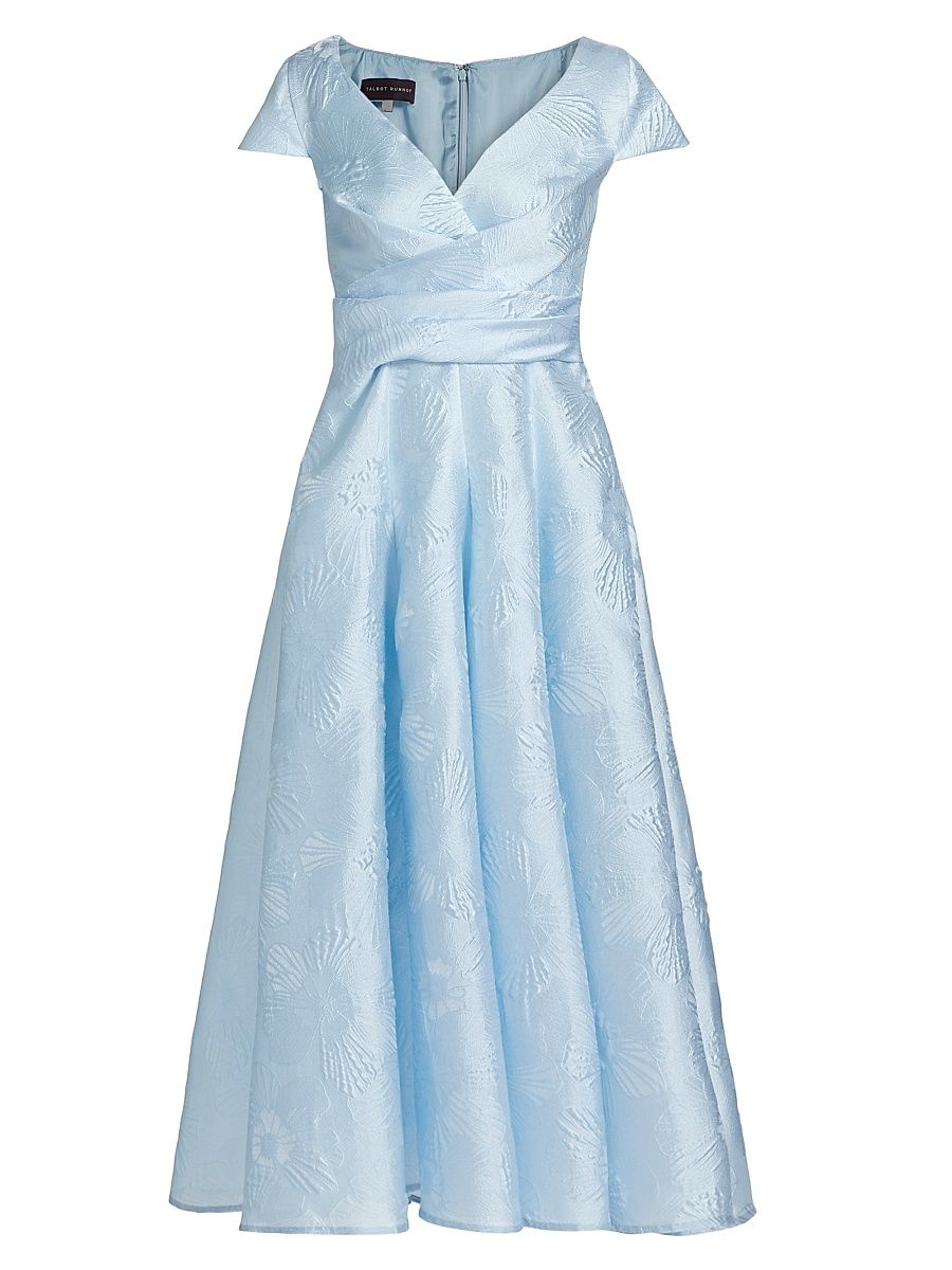 Women's Floral Pleated Satin Maxi Dress - Sky - Size 6