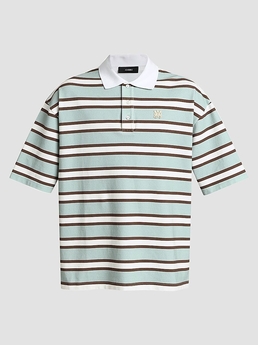 Men's MA Striped Skate Polo Shirt - Powder Teal - Size XS