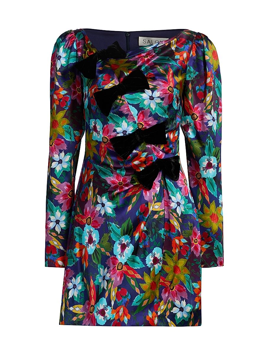 Women's Kelly Floral Silk Satin Minidress - Stellate Black - Size 10