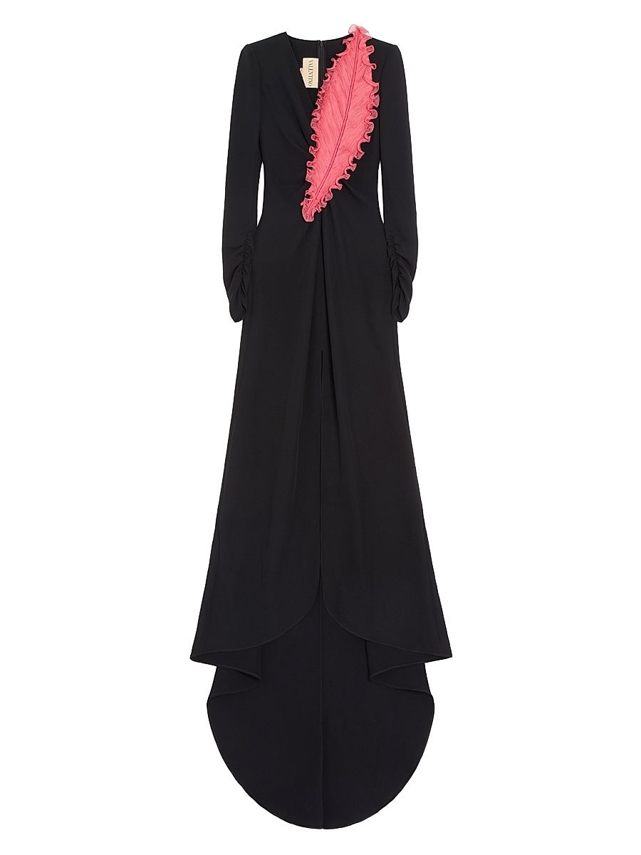 Women's Embroidered Cady Couture Gown - Black Fuchsia - Size 2