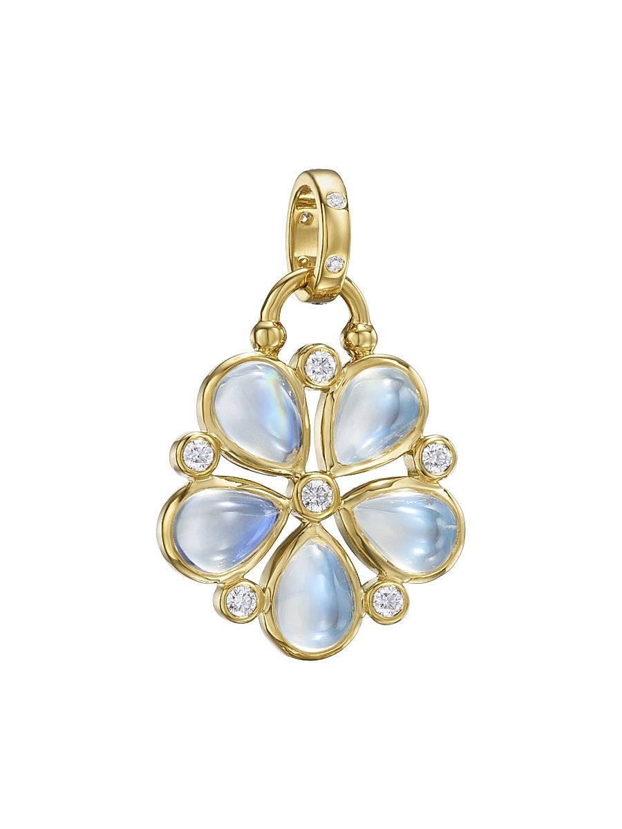 Women's Florence86 FJ Luna 18K Yellow Gold, Blue Moonstone & 0.2 TCW Diamond Flower Pendant - Yellow Gold