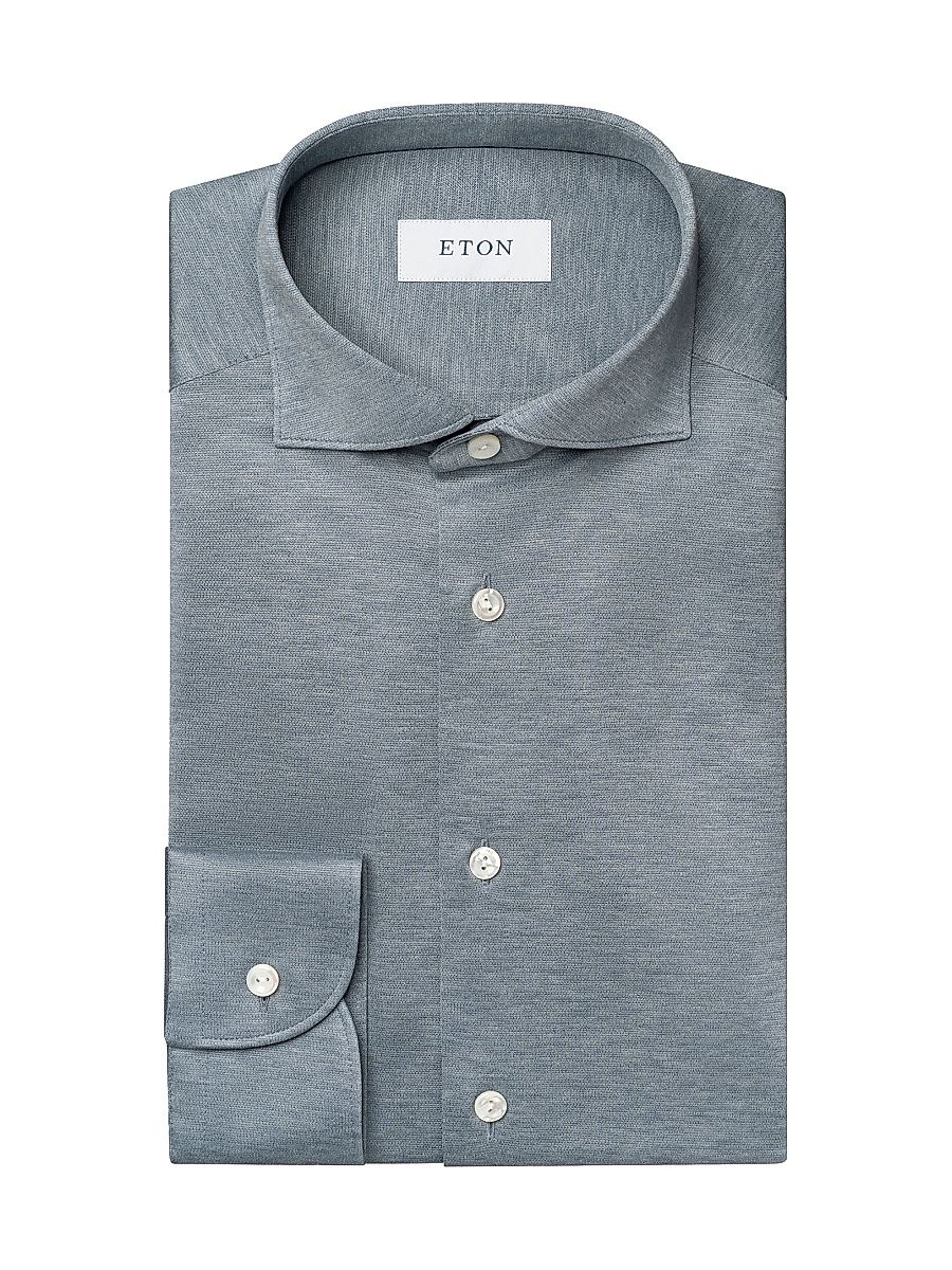 Men's Contemporary-Fit Knit Jaquard Shirt - Blue - Size 16.5