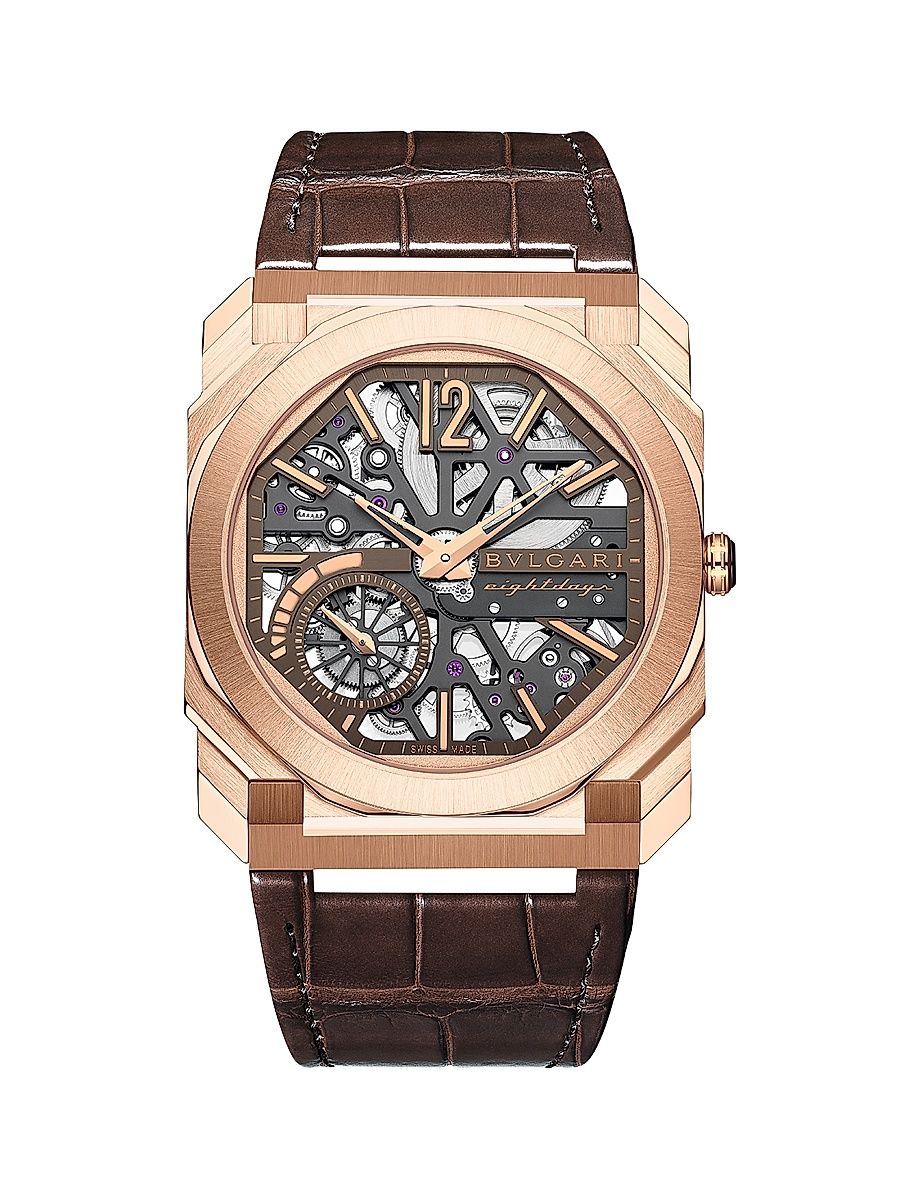 Men's Octo Finissimo 18K Rose Gold & Alligator Leather Skeleton Watch/40MM - Rose Gold