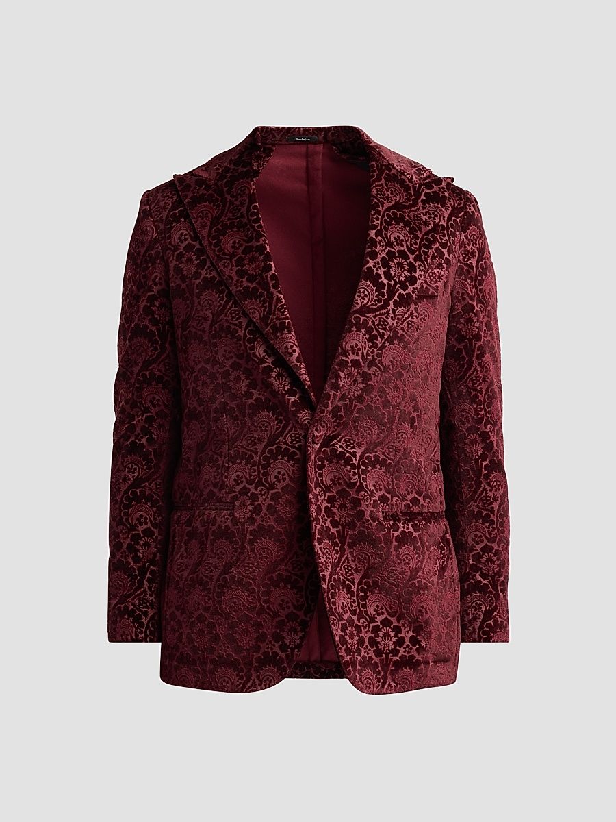 Men's Paisley Velvet Single-Button Dinner Jacket - Burgundy - Size 40