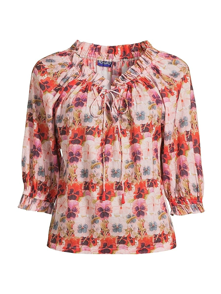 Women's Havana Floral Cotton Top - Pink Pansy - Size Large