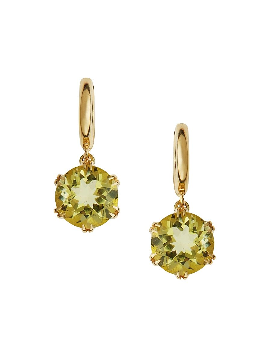 Women's Crown 18K Yellow Gold & Gemstone Drop Earrings - Lemon Topaz