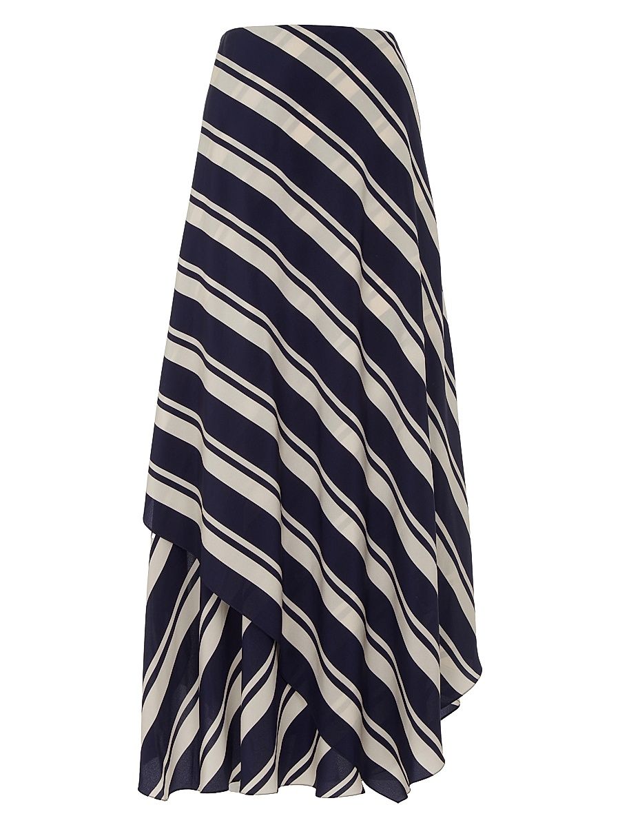 Women's Tilda Striped Paneled Silk Maxi Skirt - Icon Navy Ivory - Size 8