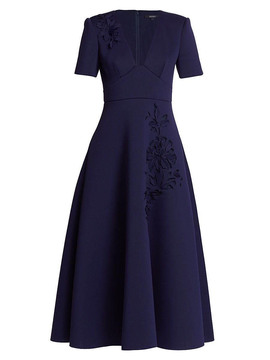 Women's Laser-Cut Floral Fit-&-Flare Dress - Navy - Size 8