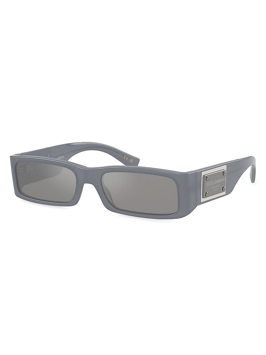 Men's Plaque Logo 54MM Rectangular Sunglasses - Grey