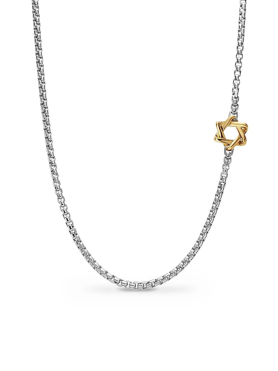 Men's Star of David Station Necklace in Sterling Silver - Silver - Size 26