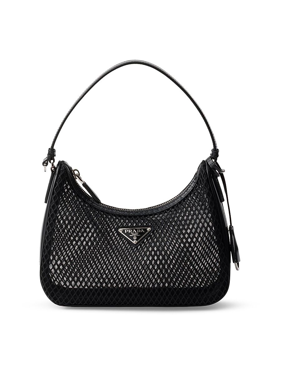 Women's Mesh and Brushed Leather Hobo Bag - Black