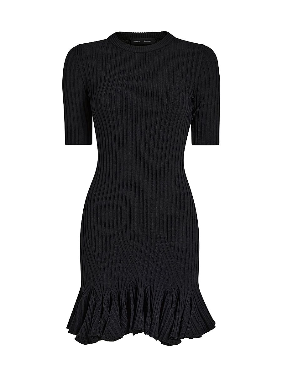 Women's Leandra Ribbed Godet-Hem Minidress - Black - Size XL