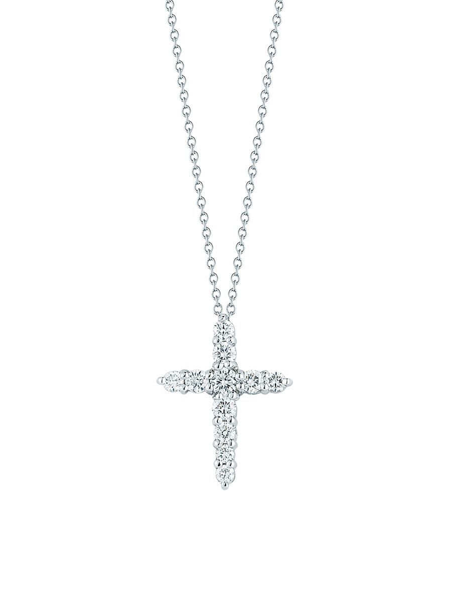 Women's Tiny Treasures Diamond & 18K White Gold Cross Pendant Necklace - White Gold