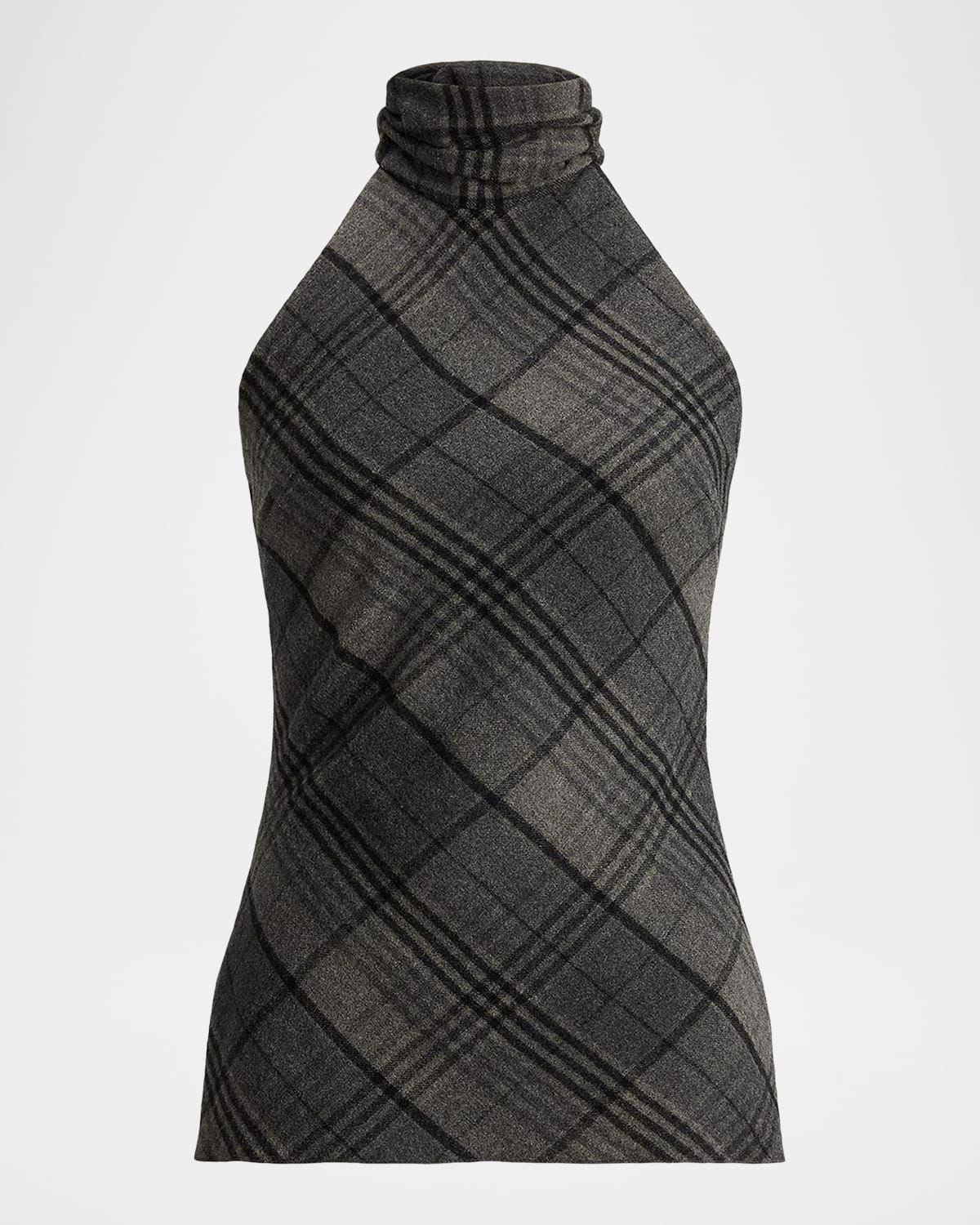 Plaid Mock-Neck Halter Top