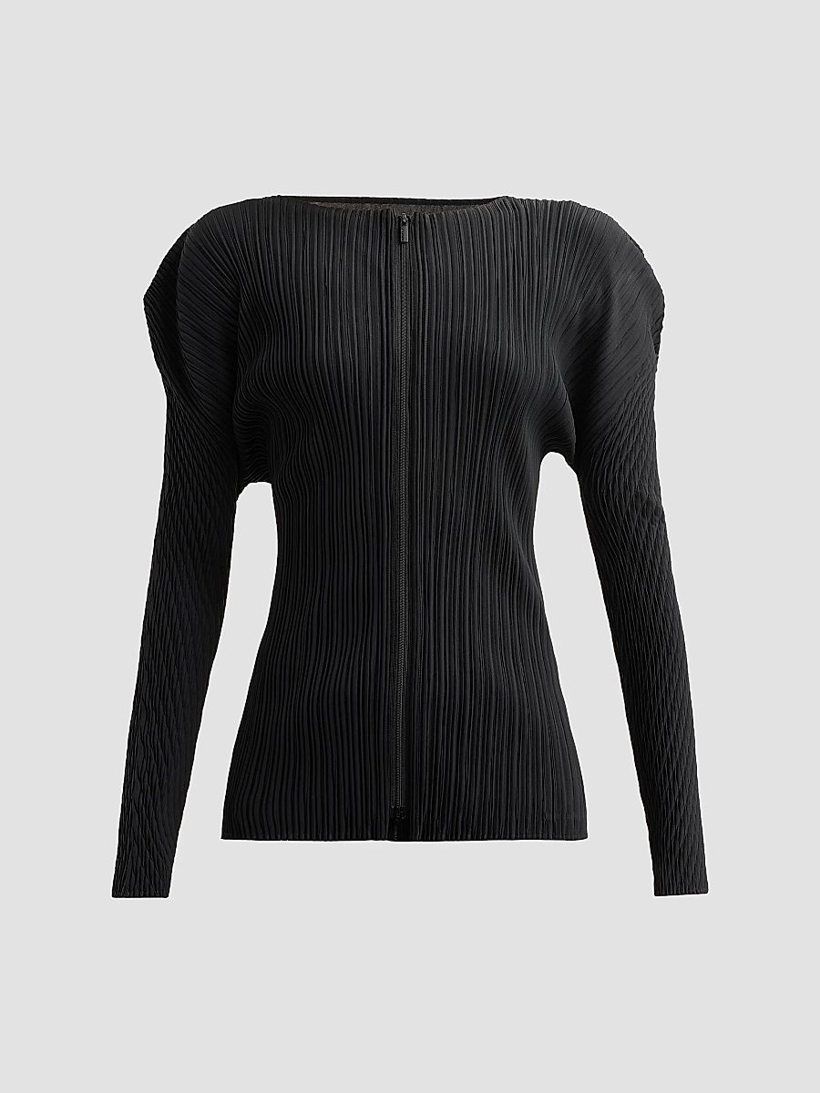 Women's Box Shoulder Pleats Cardigan - Black - Size Small