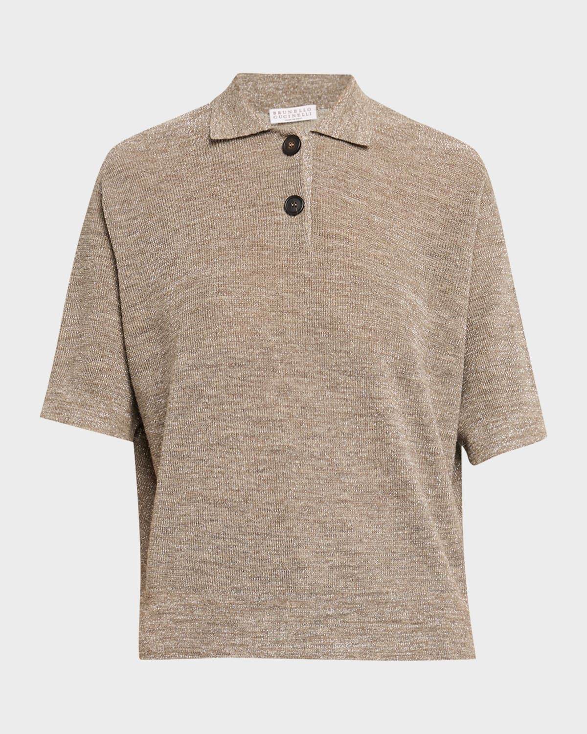Metallic Linen Short-Sleeve Polo Shirt