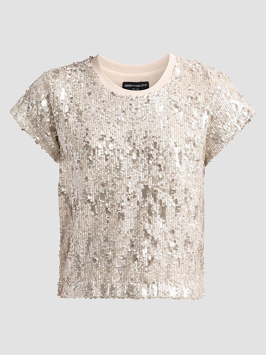 Women's Kai Mixed Sequined Top - Silvery Champagne - Size Large