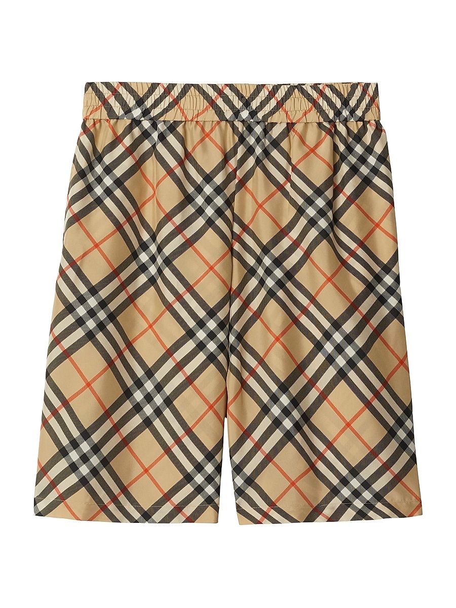 Men's Check Silk Shorts - Sand Check - Size XS