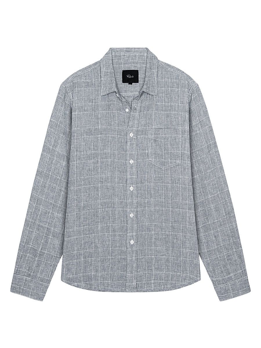 Men's Gracy Plaid Linen-Cotton Shirt - Navy White - Size XL