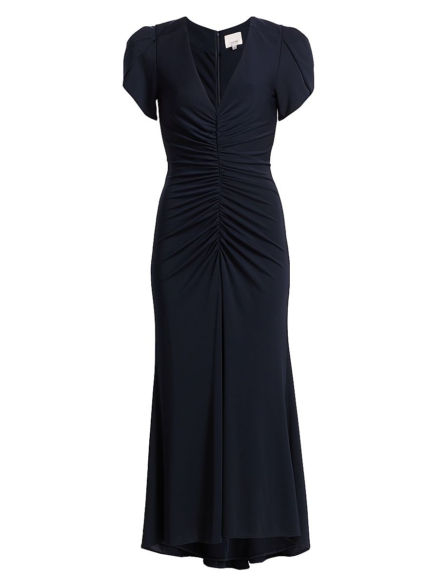 Women's Aviva Gathered Tulip-Sleeve Midi-Dress - Navy - Size 14