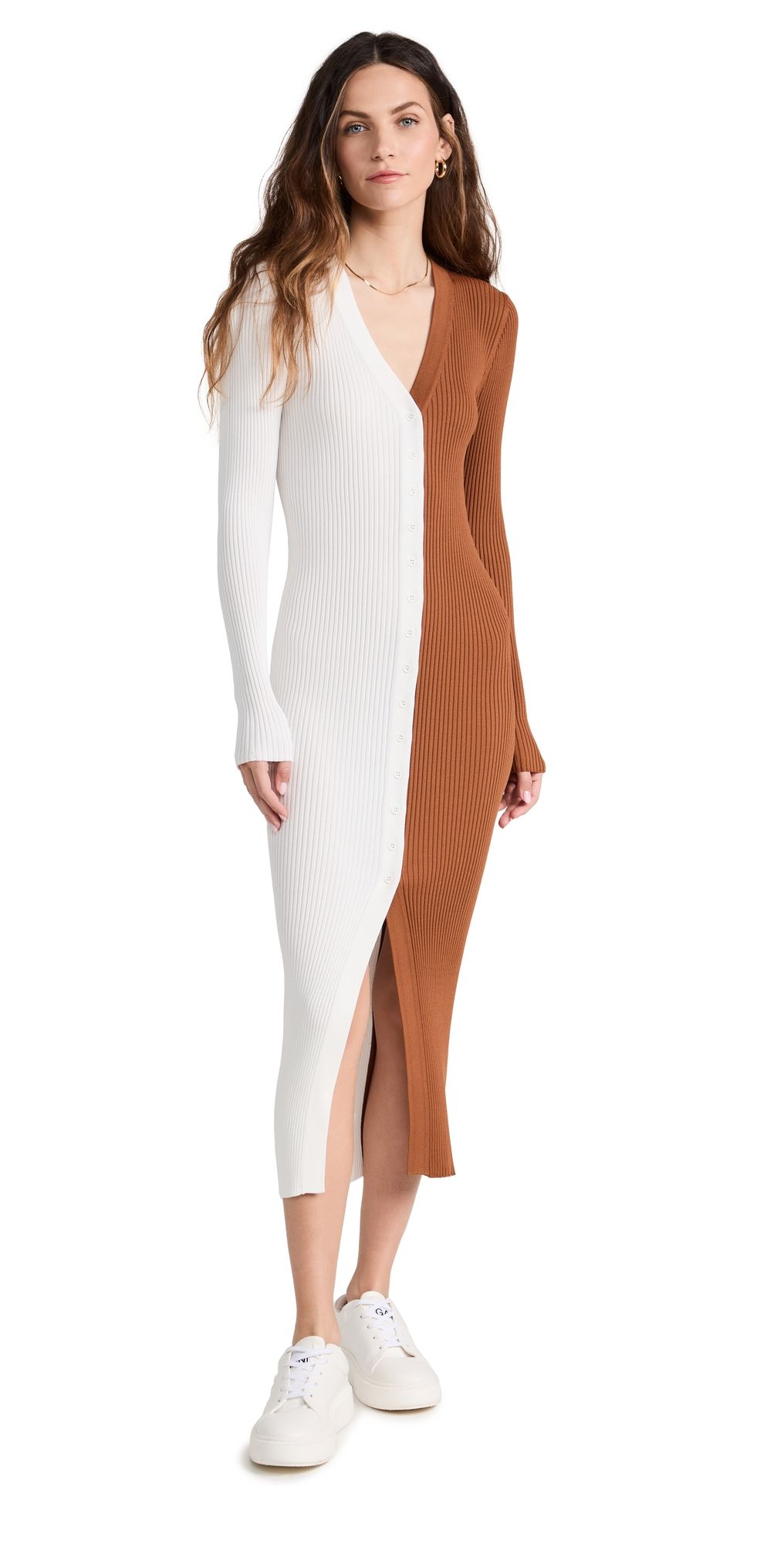 STAUD Shoko Sweater Tan/White M