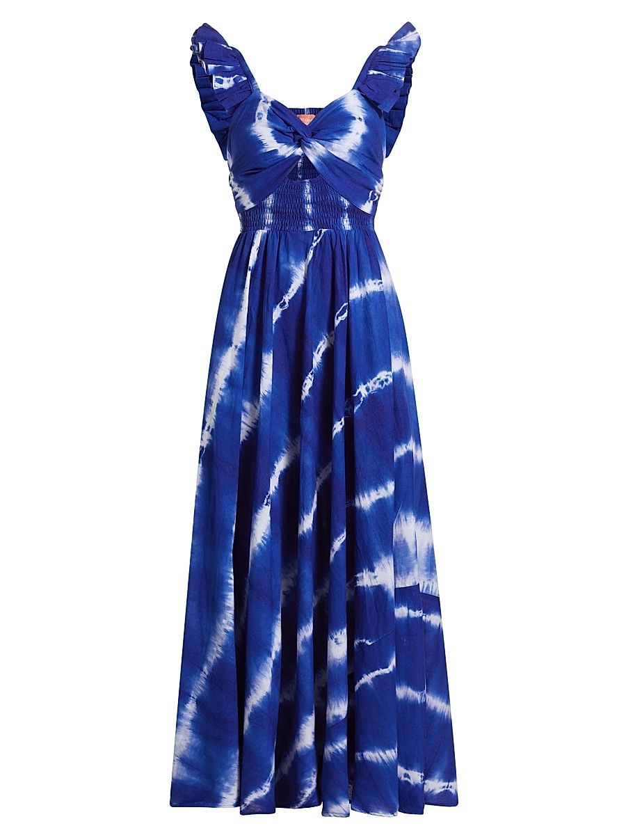 Women's Ibukun Tie-Dye Ruffled Cotton Maxi-Dress - Blue - Size Large