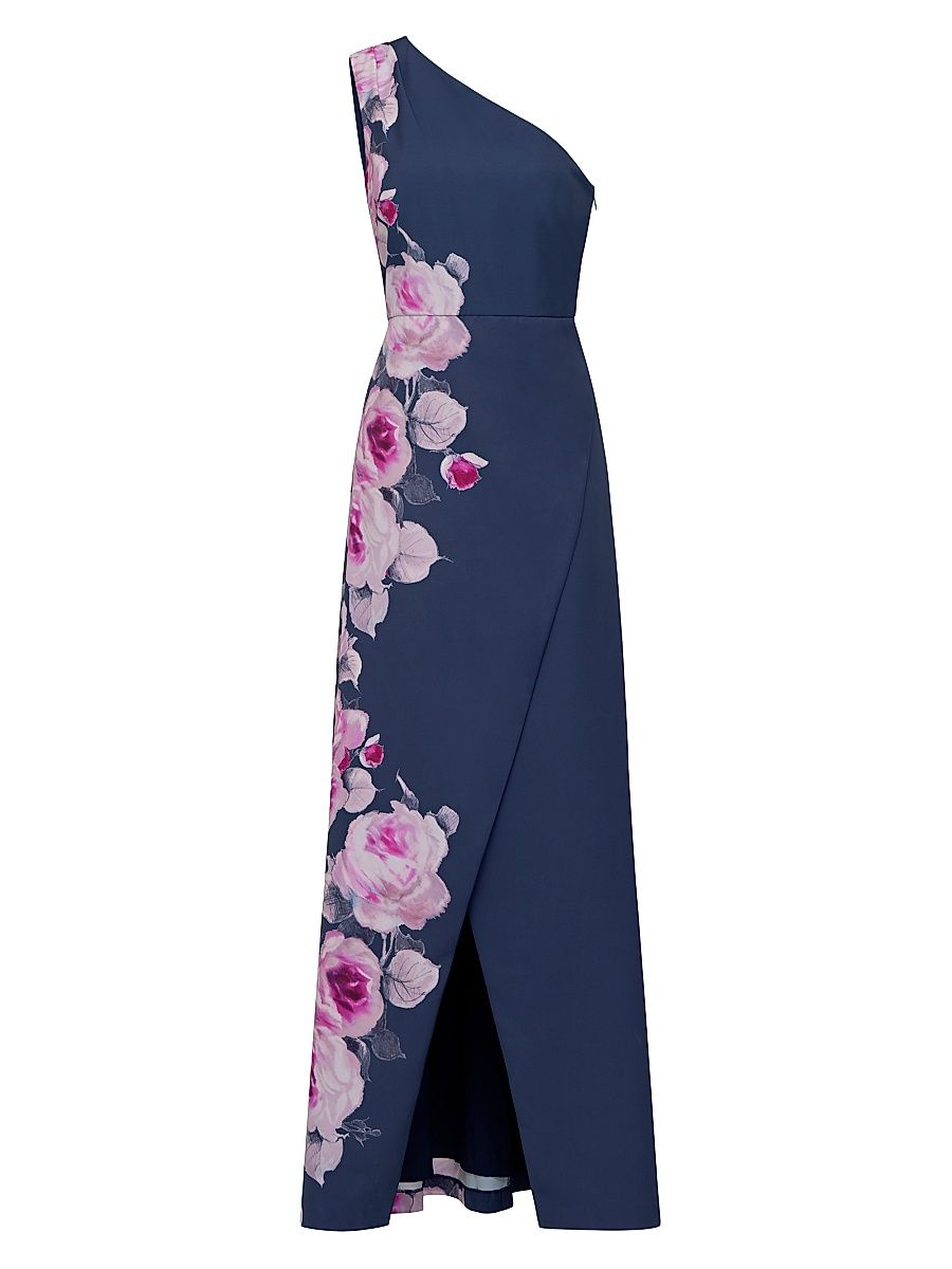 Women's Carissa Floral One-Shoulder Gown - Deep Navy - Size 12