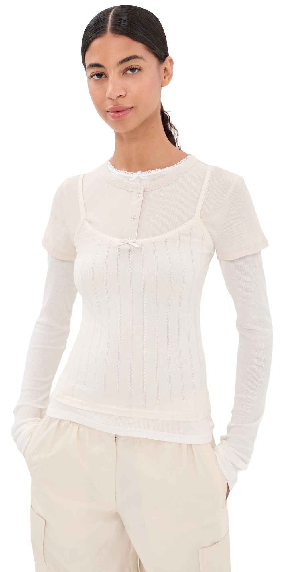 Acne Studios Long Sleeve Layered T-Shirt White/Off White M