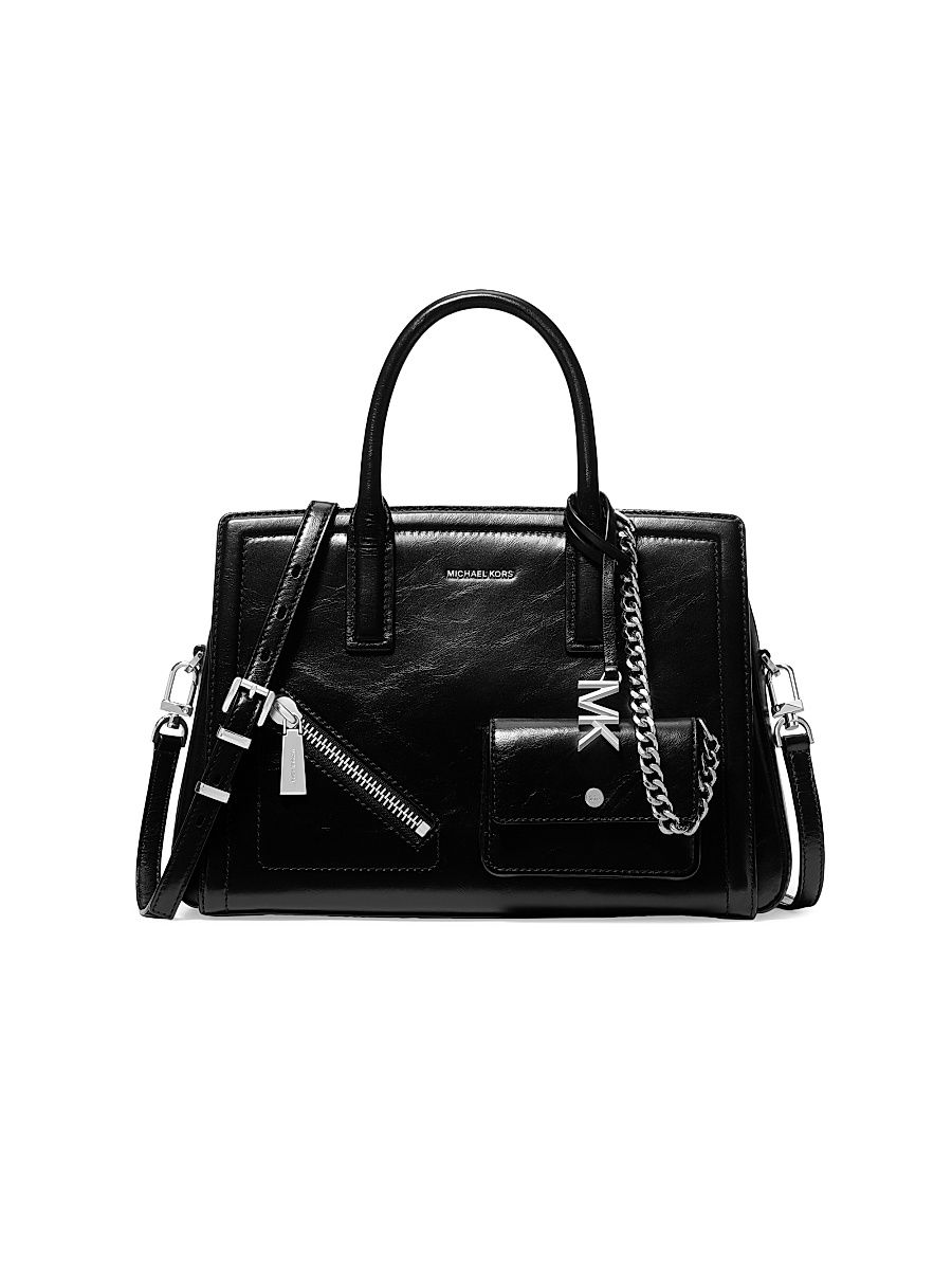Women's Medium Leather Satchel - Black