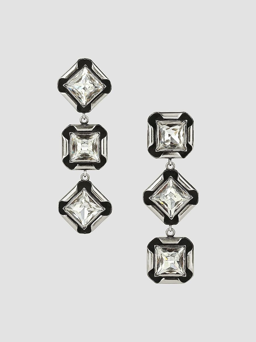 Givenchy Women's Deconstructed Crystals Earrings in Metal and Crystals - Antic Silvery