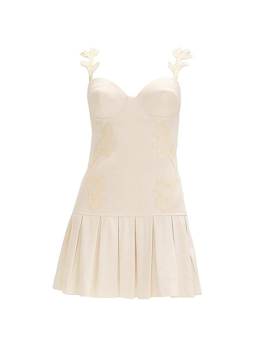 Women's Aquamist Floral Appliqué Minidress - White - Size 8