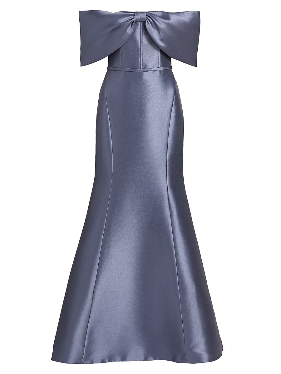 Women's Mikado Off-The-Shoulder Gown - Slate - Size 8