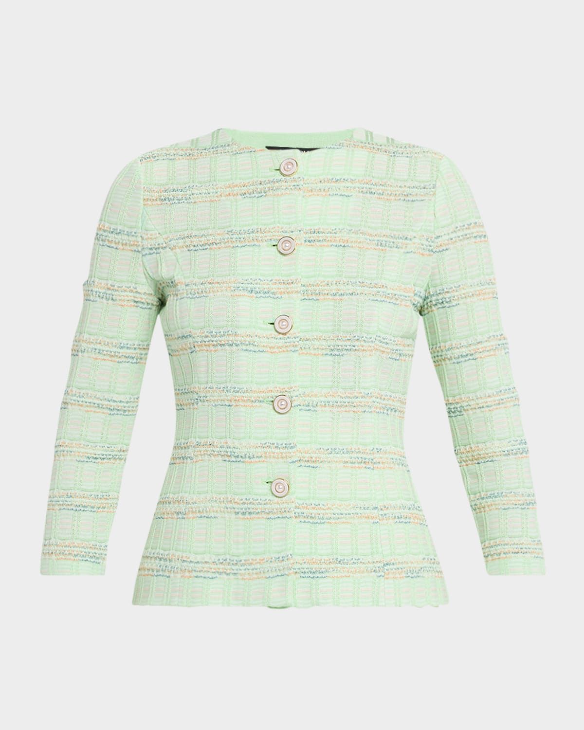 Tailored-Fit Plaid Textured Knit Jacket