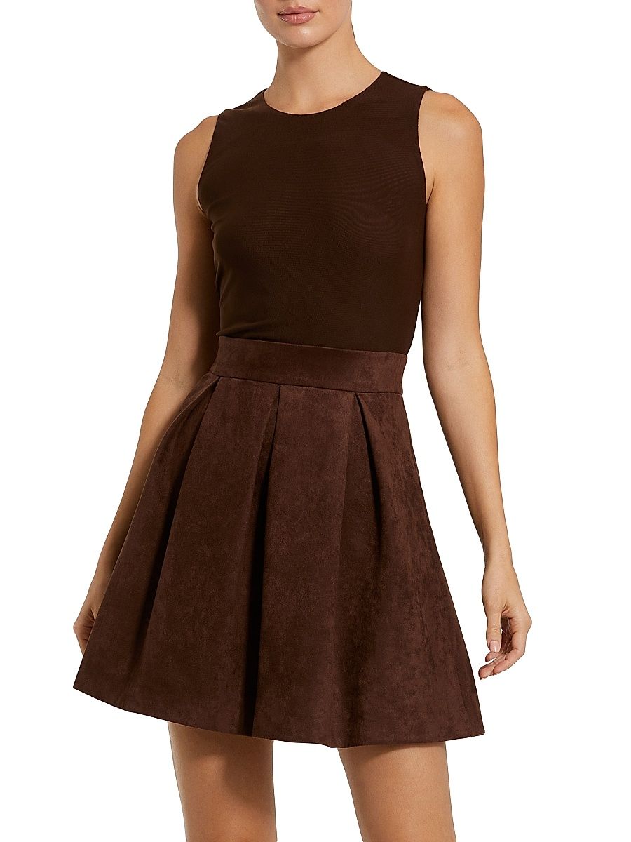 Women's Mix Media A-Line Minidress - Chocolate - Size 12