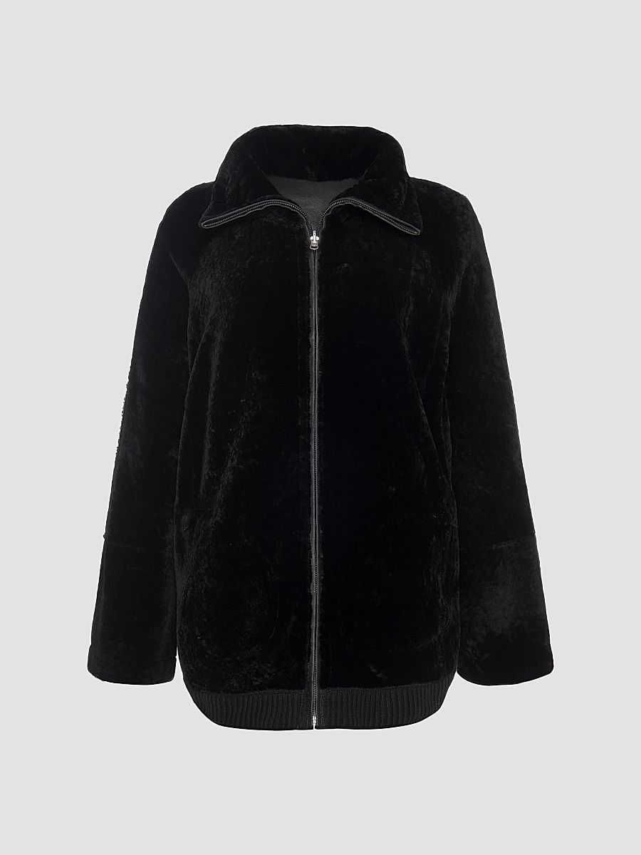 Gorski Women's Textured Shearling Lamb Zip Coat - Black - Size Large