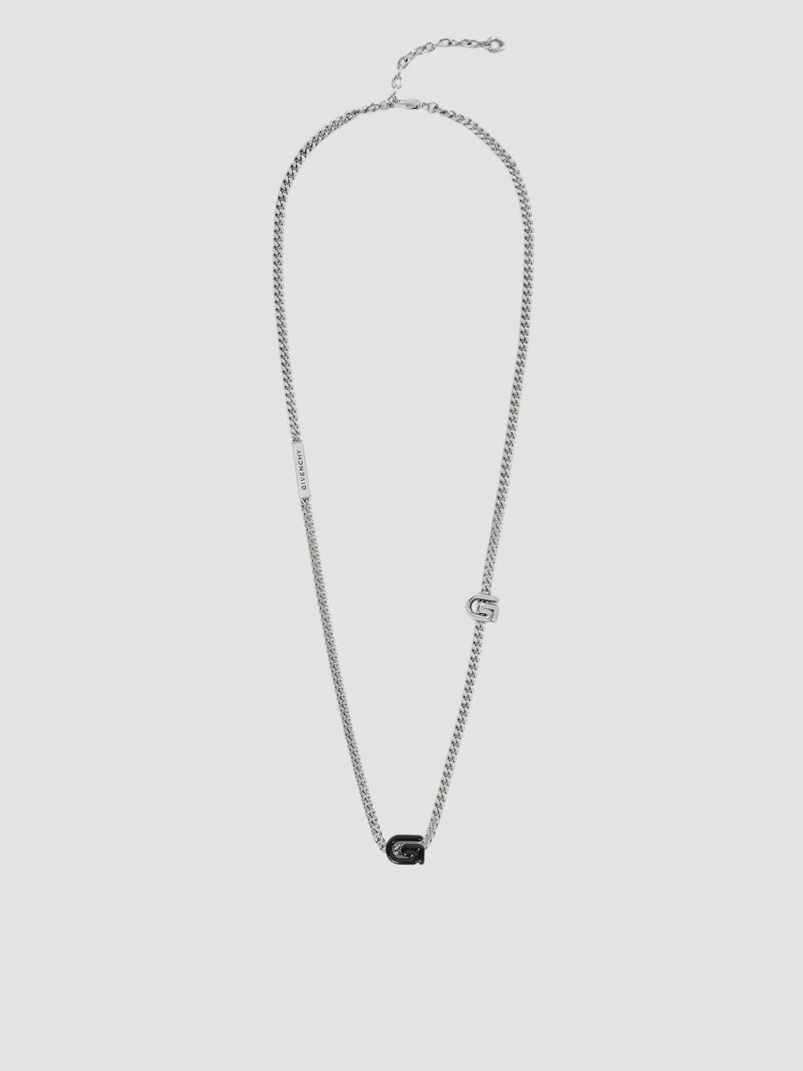 Givenchy Men's G Line Necklace in Metal and Enamel - Black Silvery