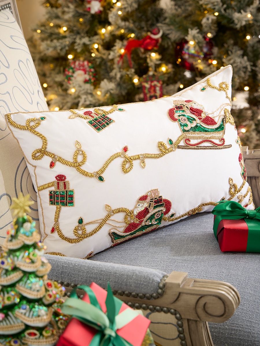 Kim Seybert Holiday Lights Beaded Throw Pillow