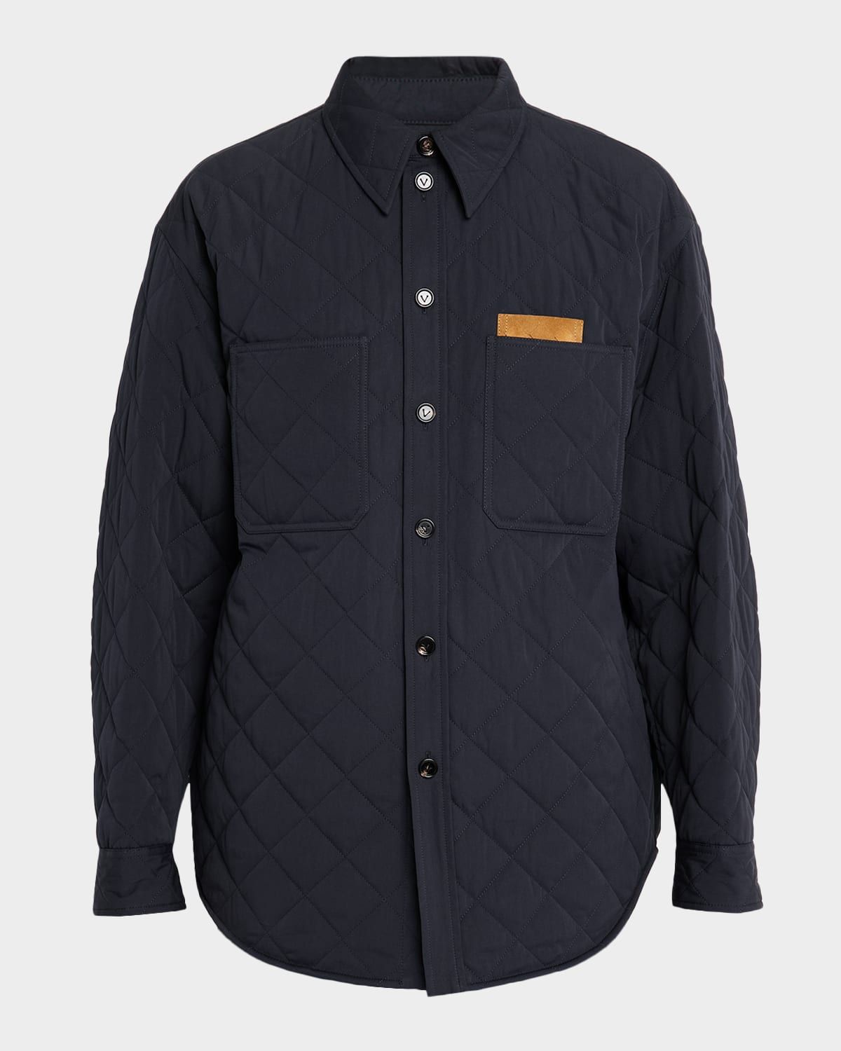 Men & apos;s Quilted Overshirt with Suede Intrecciato Patch