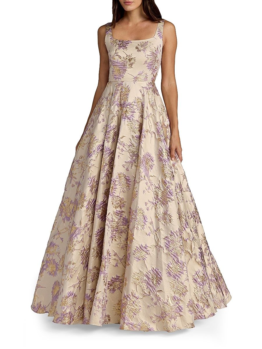 Women's Floral Brocade Sleeveless Gown - Champagne Multi - Size 16
